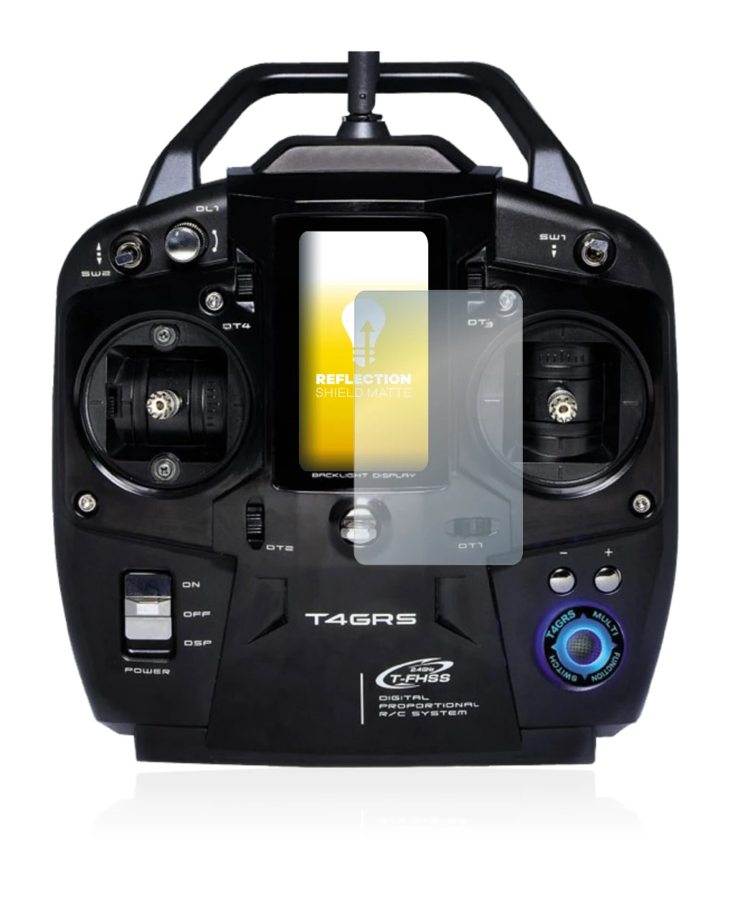 Image de l'appareil Futaba T4GRS avec une grande variété de protections d'écran.