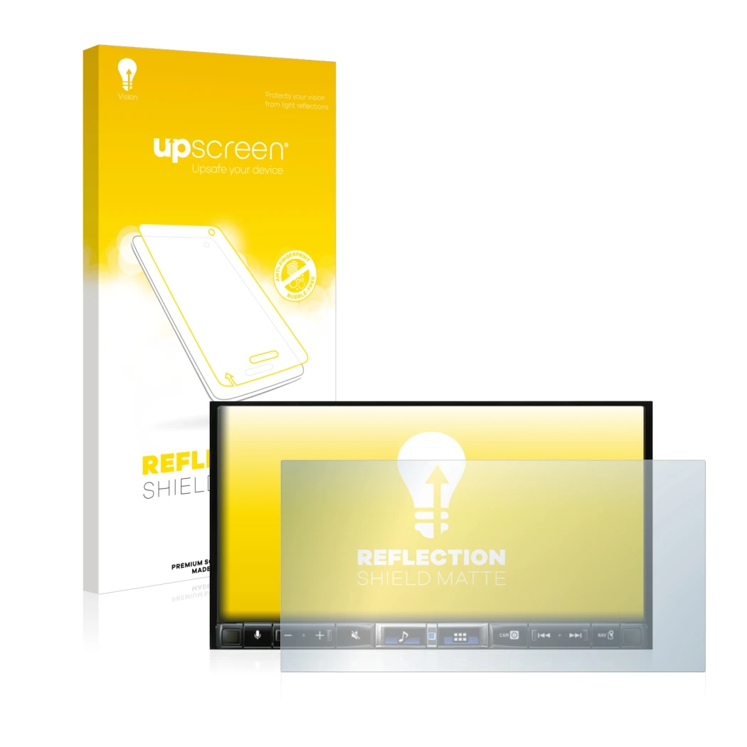 Face avant d’un emballage produit avec le logo de la marque upscreen. À côté, l’appareil Alpine iLX-705D est représenté avec l