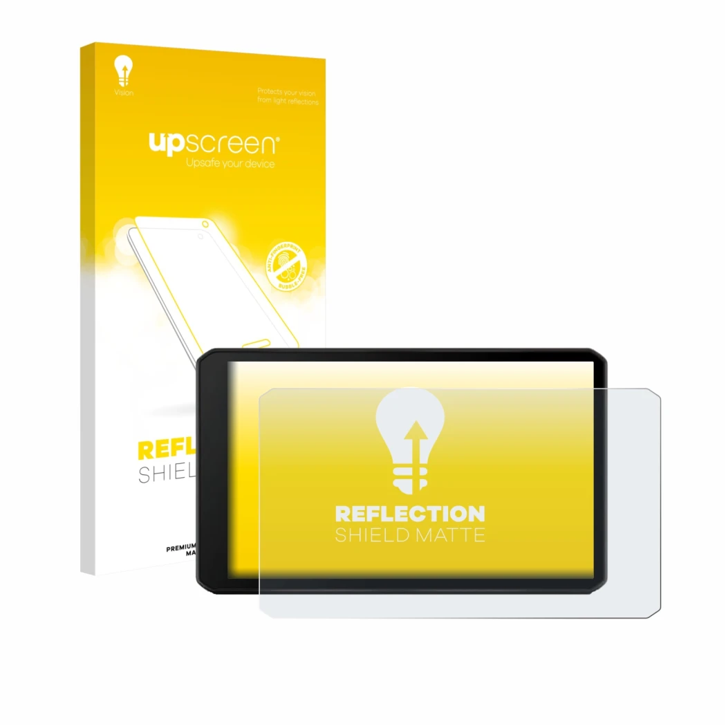 Face avant d’un emballage produit avec le logo de la marque upscreen. À côté, l’appareil Garmin DriveCam 76 est représenté ave