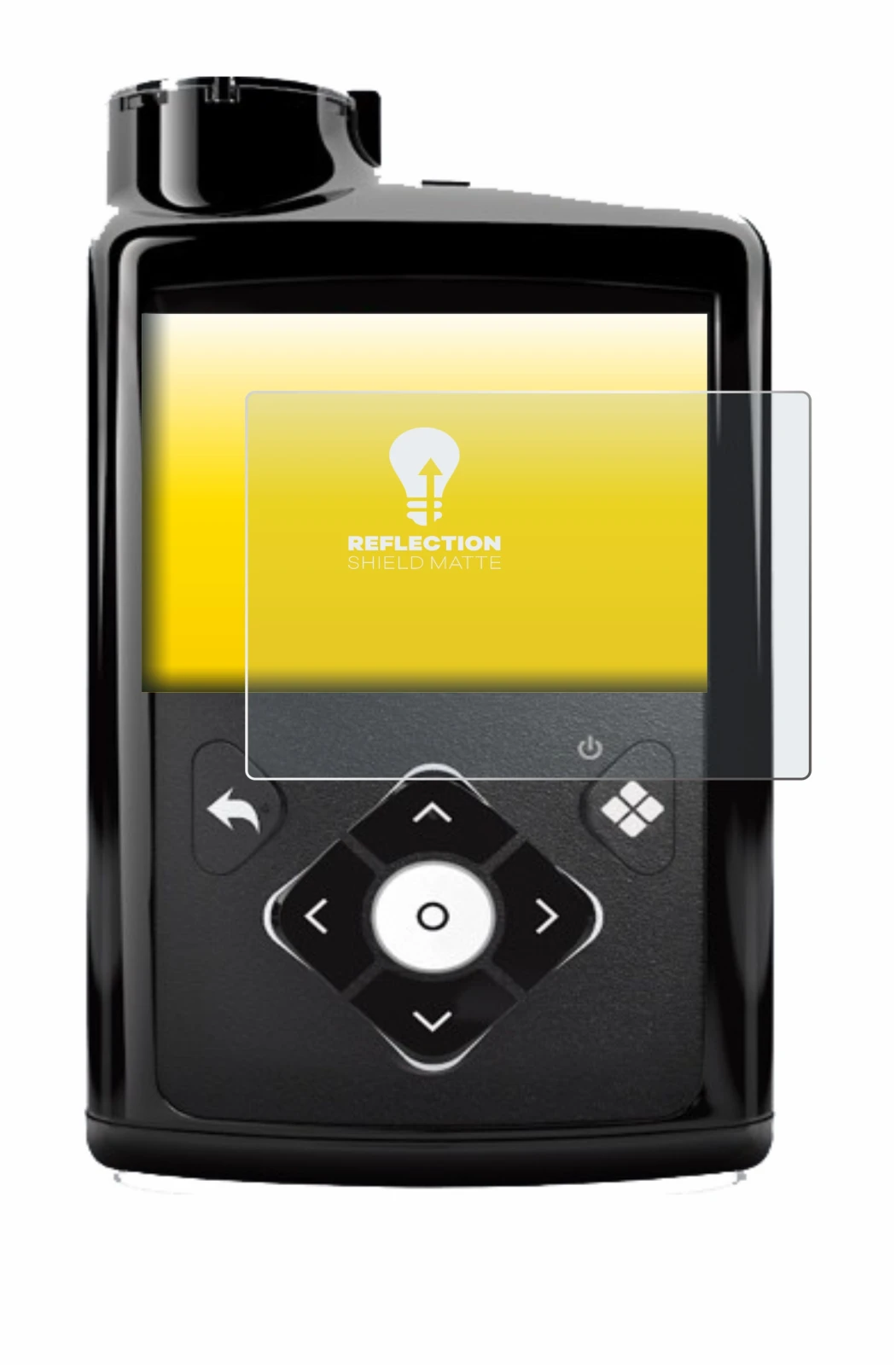 Image de l'appareil Medtronic Minimed 780G avec une grande variété de protections d'écran.