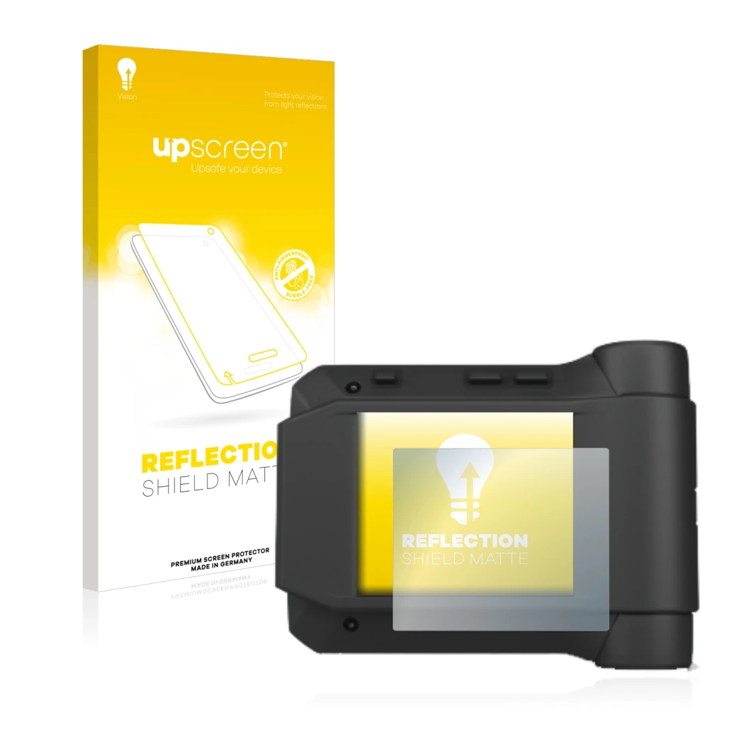 Face avant d’un emballage produit avec le logo de la marque upscreen. À côté, l’appareil Swissphone s.Quad X35 est représenté
