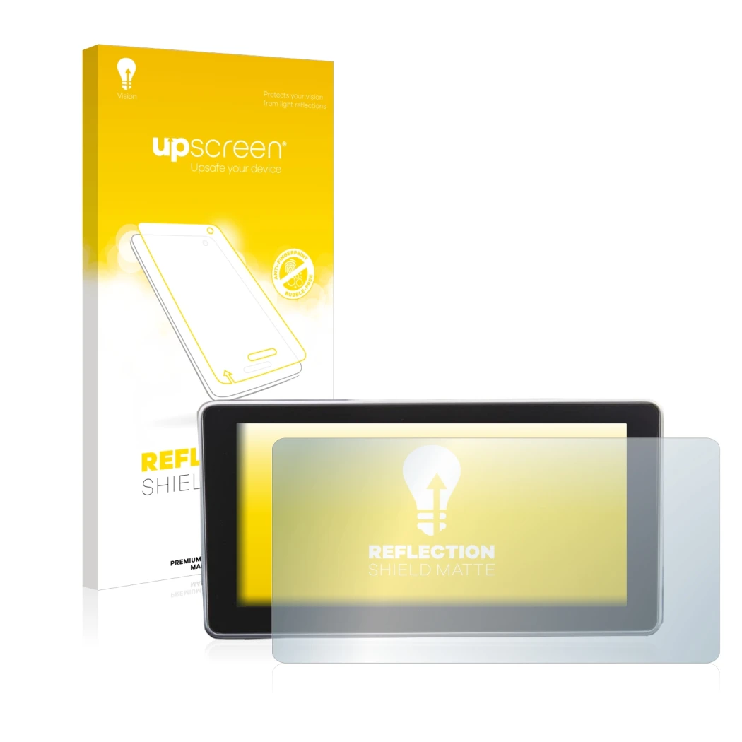 Face avant d’un emballage produit avec le logo de la marque upscreen. À côté, l’appareil Audi A4 B9 2016 est représenté avec l