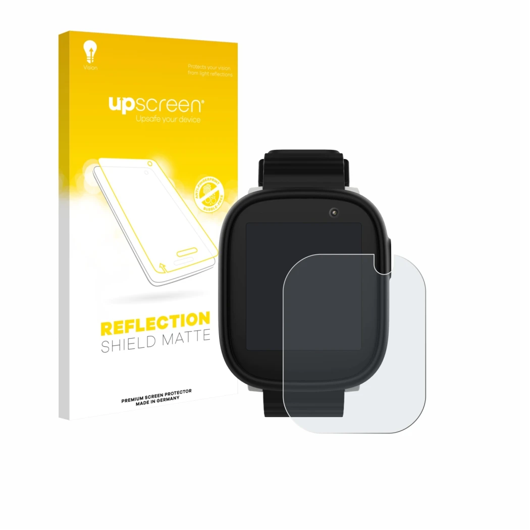 Face avant d’un emballage produit avec le logo de la marque upscreen. À côté, l’appareil Xplora X6 Play 2022 (1ère génération)