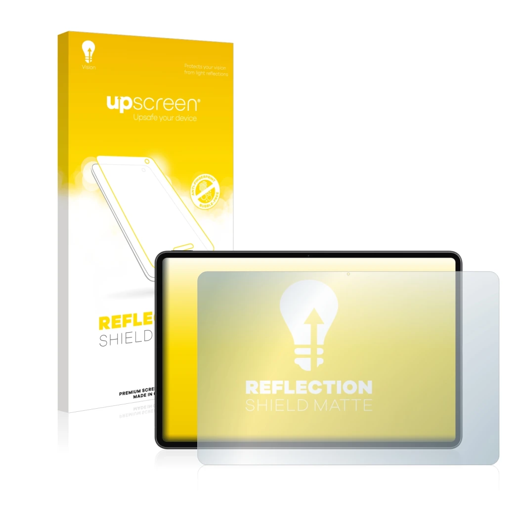 Face avant d’un emballage produit avec le logo de la marque upscreen. À côté, l’appareil Huawei MateBook E 2022 est représenté