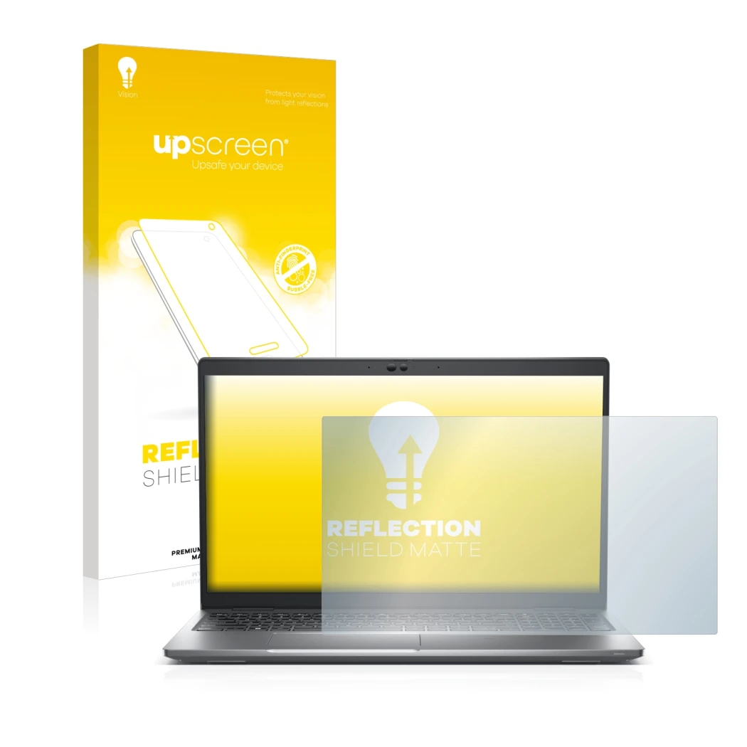 Face avant d’un emballage produit avec le logo de la marque upscreen. À côté, l’appareil Dell Latitude 5530 est représenté ave