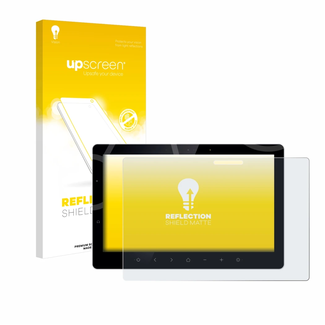 Face avant d’un emballage produit avec le logo de la marque upscreen. À côté, l’appareil Bewatec .Tablet SF 13