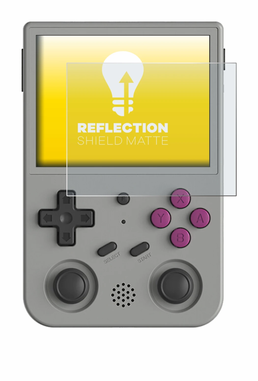 Image de l'appareil Anbernic RG353V avec une grande variété de protections d'écran.