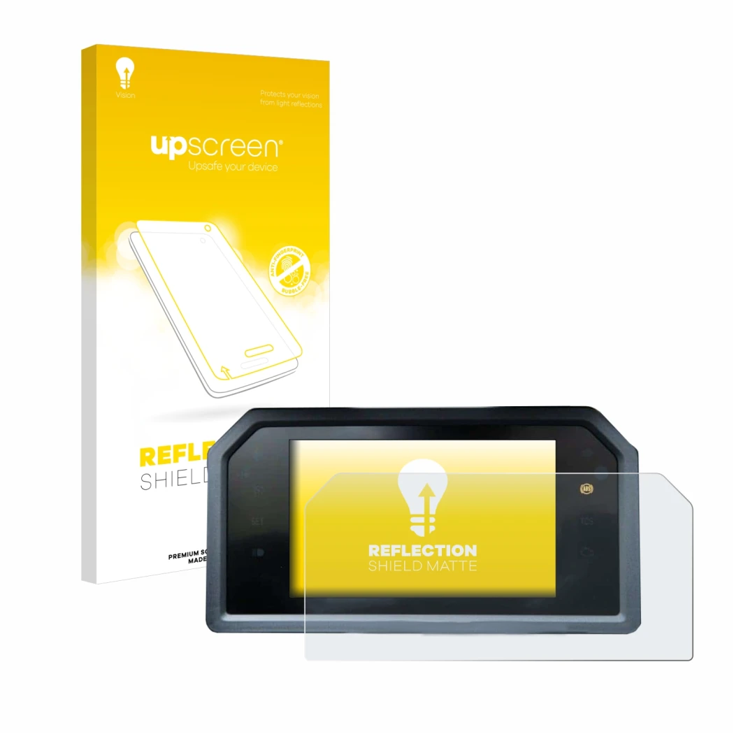 Face avant d’un emballage produit avec le logo de la marque upscreen. À côté, l’appareil Yamaha Tmax 560 2023 est représenté a