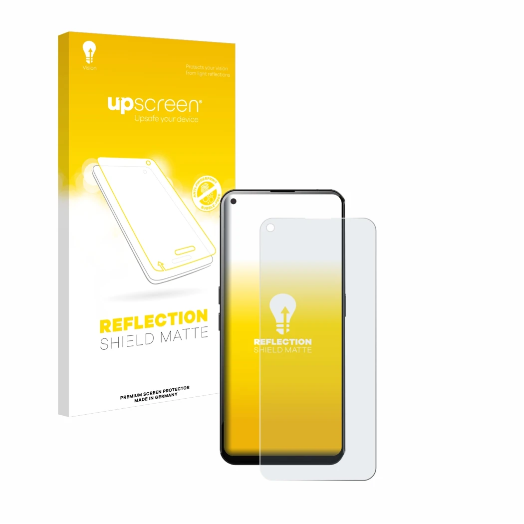 Face avant d’un emballage produit avec le logo de la marque upscreen. À côté, l’appareil Unihertz Luna est représenté avec la