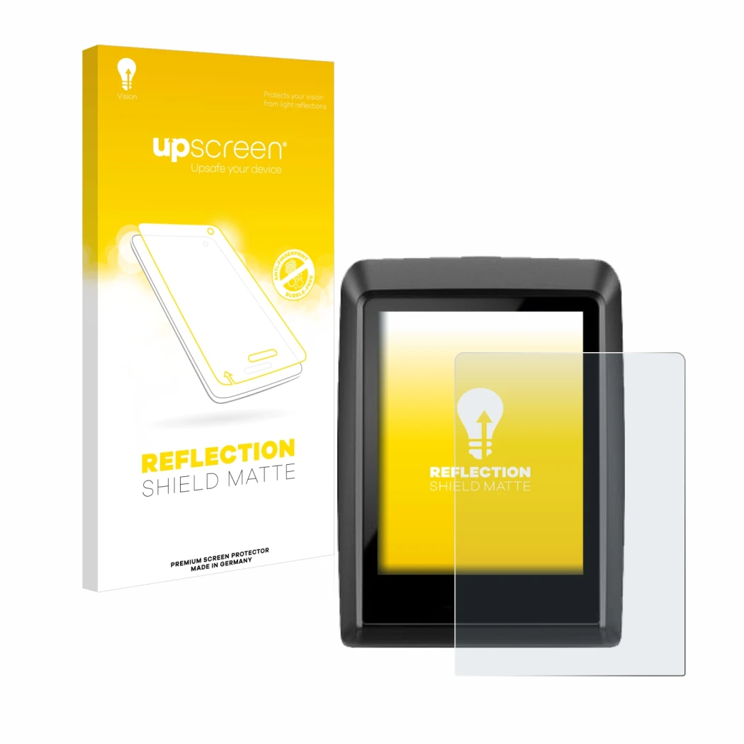 Face avant d’un emballage produit avec le logo de la marque upscreen. À côté, l’appareil Bosch Kiox 500 est représenté avec la