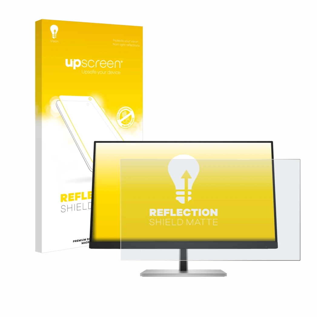 Face avant d’un emballage produit avec le logo de la marque upscreen. À côté, l’appareil HP E24 G5 Non-Touch est représenté av