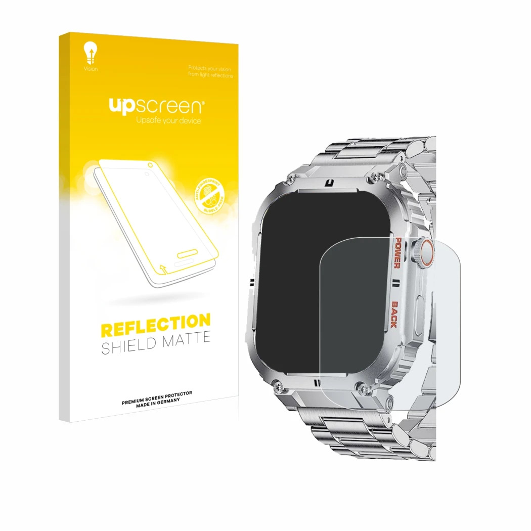 Face avant d’un emballage produit avec le logo de la marque upscreen. À côté, l’appareil LIGE K-57 1.96