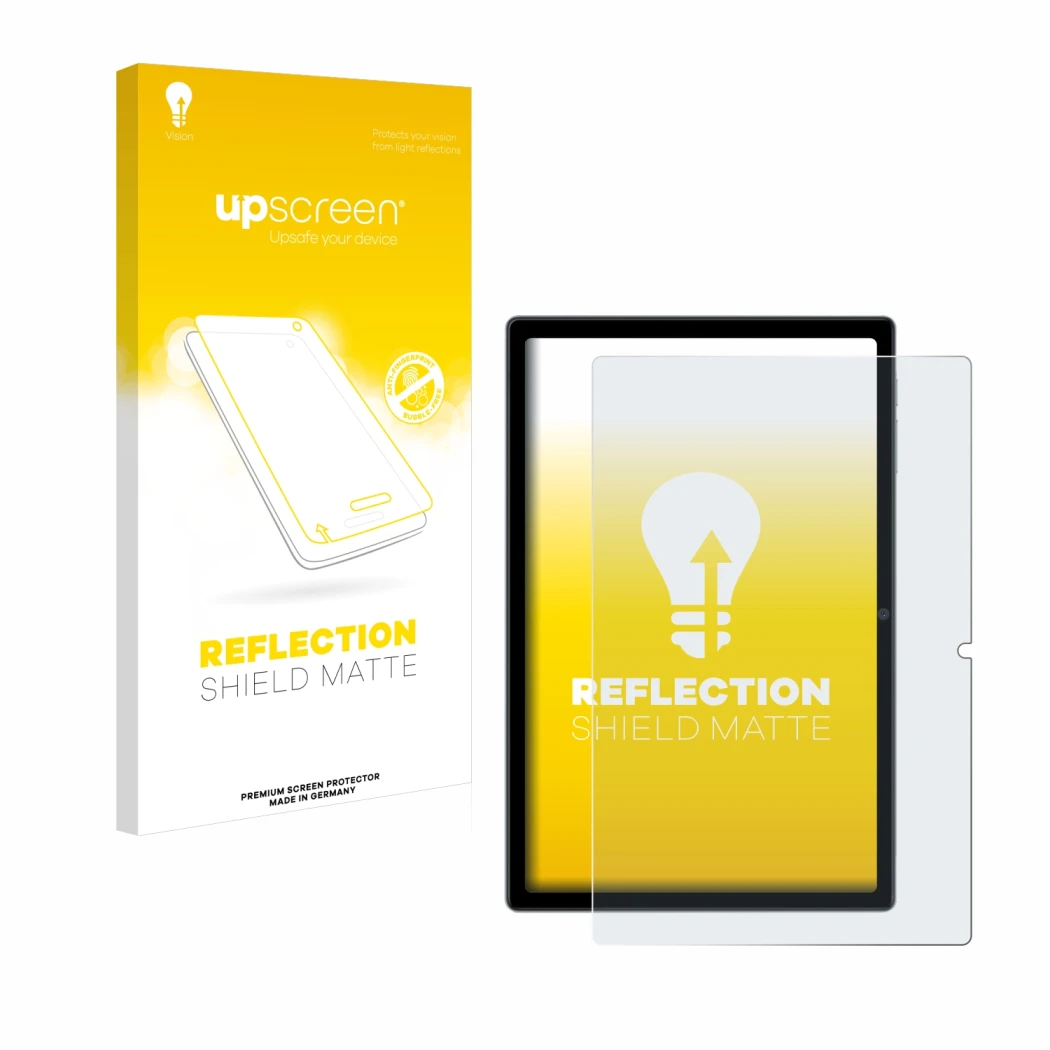 Face avant d’un emballage produit avec le logo de la marque upscreen. À côté, l’appareil Blackview Tab 15 Pro 10.5