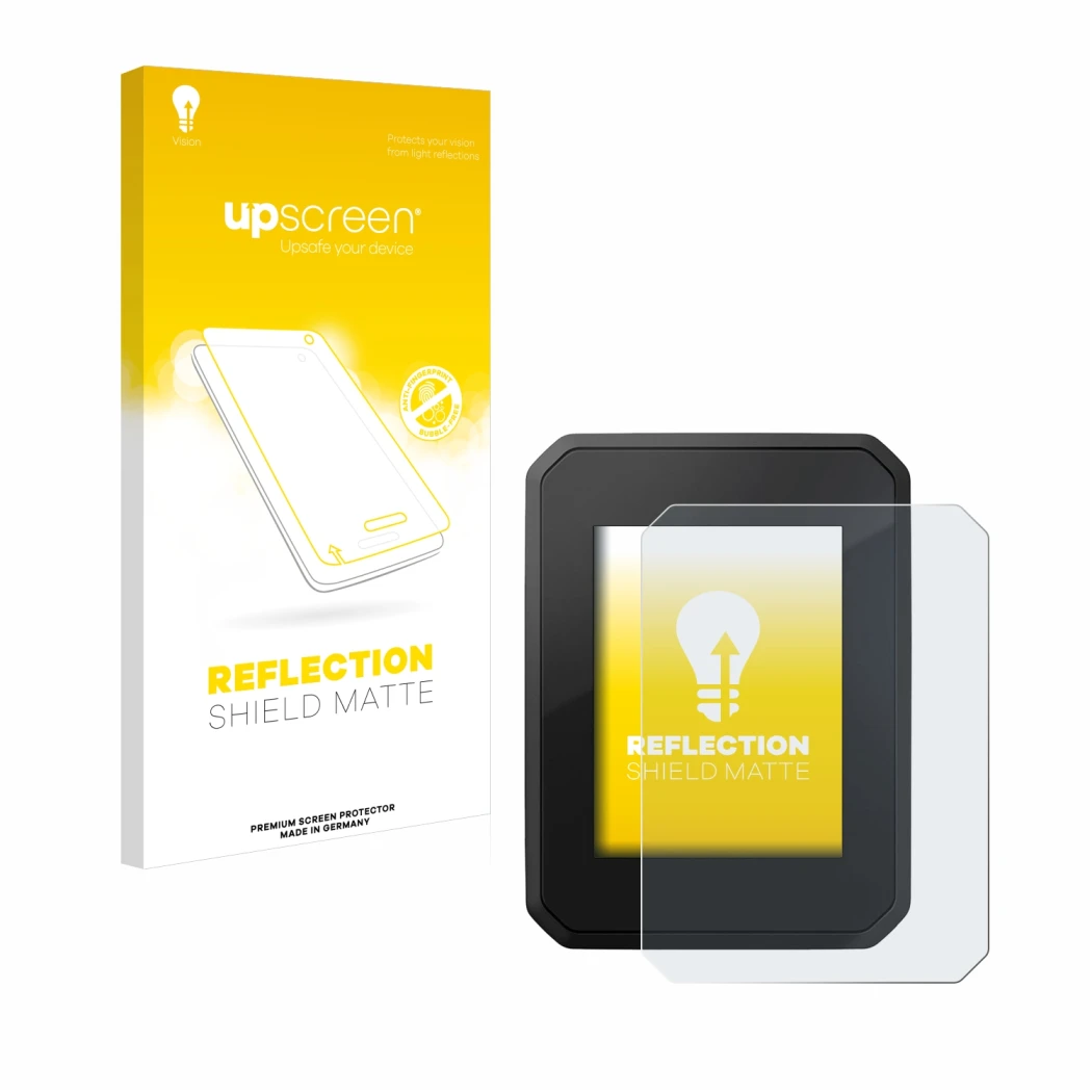 Face avant d’un emballage produit avec le logo de la marque upscreen. À côté, l’appareil FIT Display Compact est représenté av