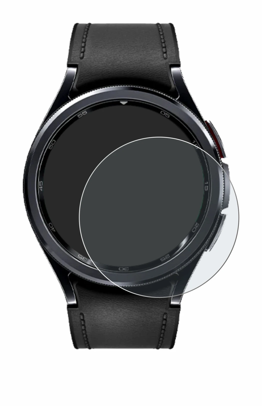 Image de l'appareil Samsung Galaxy Watch 6 Classic (43 mm) avec une grande variété de protections d'écran.