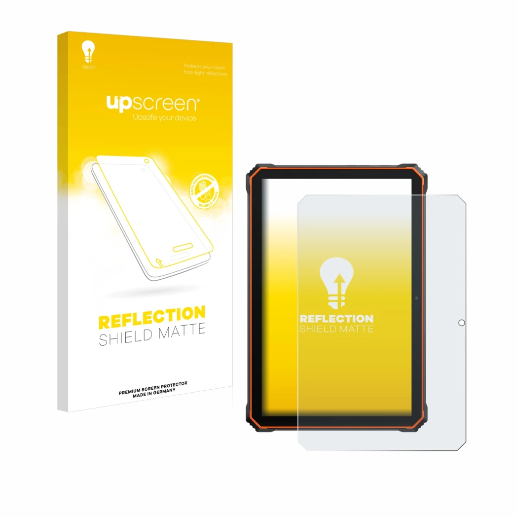 Face avant d’un emballage produit avec le logo de la marque upscreen. À côté, l’appareil Blackview Active 6 est représenté ave