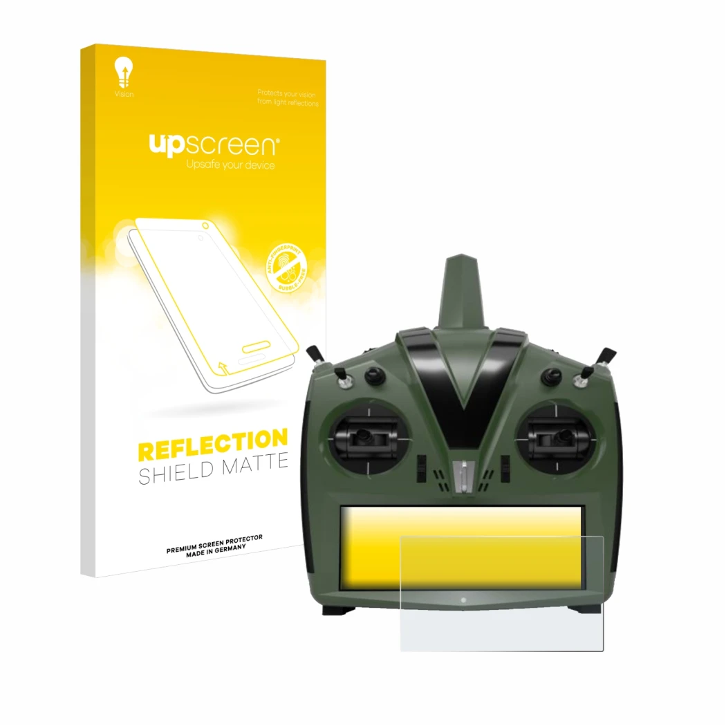 Face avant d’un emballage produit avec le logo de la marque upscreen. À côté, l’appareil VBar Control Evo est représenté avec 