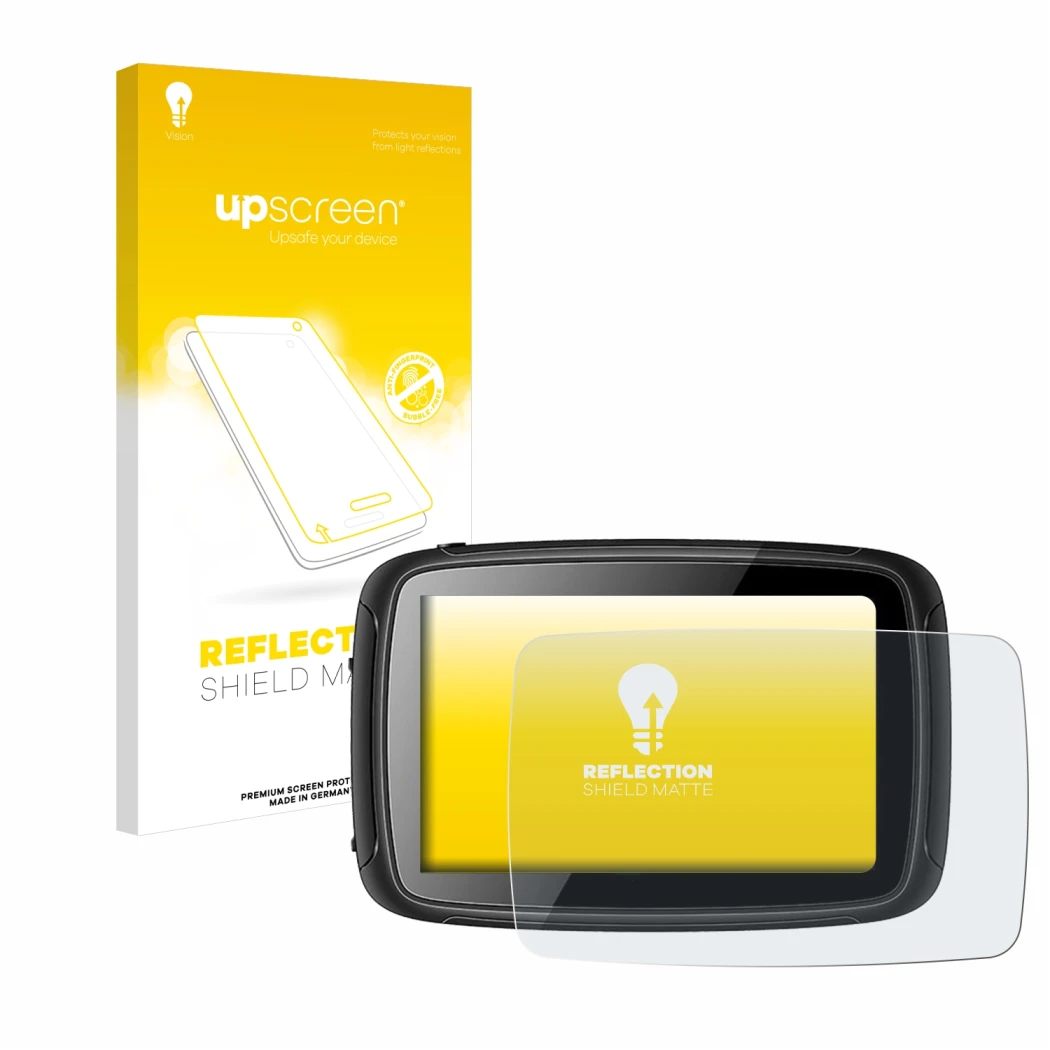 Face avant d’un emballage produit avec le logo de la marque upscreen. À côté, l’appareil Elebest Carplay C650 5