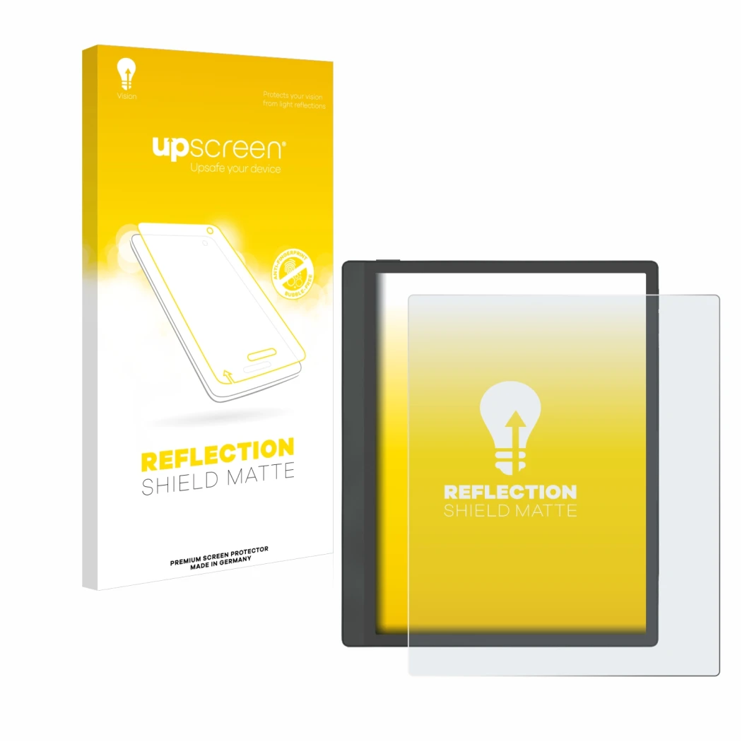 Face avant d’un emballage produit avec le logo de la marque upscreen. À côté, l’appareil Boox Tab Ultra C Pro est représenté a