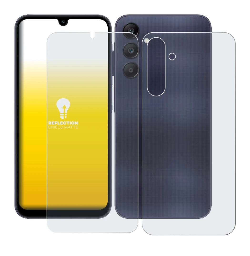 Image de l'appareil Samsung Galaxy A25 5G (Avant+Arrière) avec une grande variété de protections d'écran.