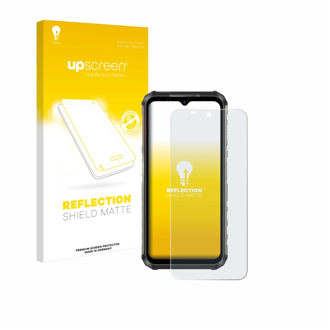 Face avant d’un emballage produit avec le logo de la marque upscreen. À côté, l’appareil Ulefone Armor 22 est représenté avec