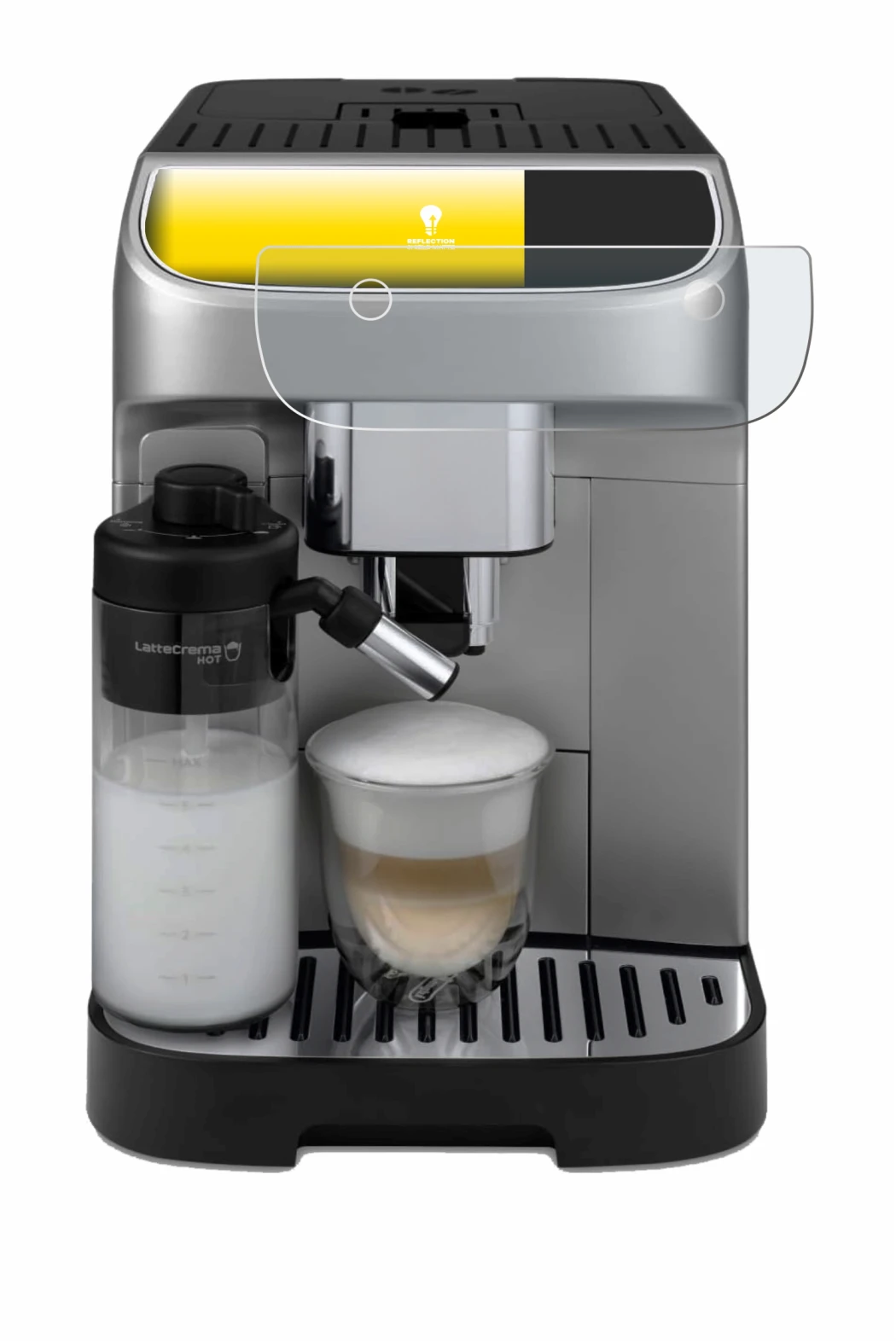 Image de l'appareil DeLonghi Magnifica Plus avec une grande variété de protections d'écran.