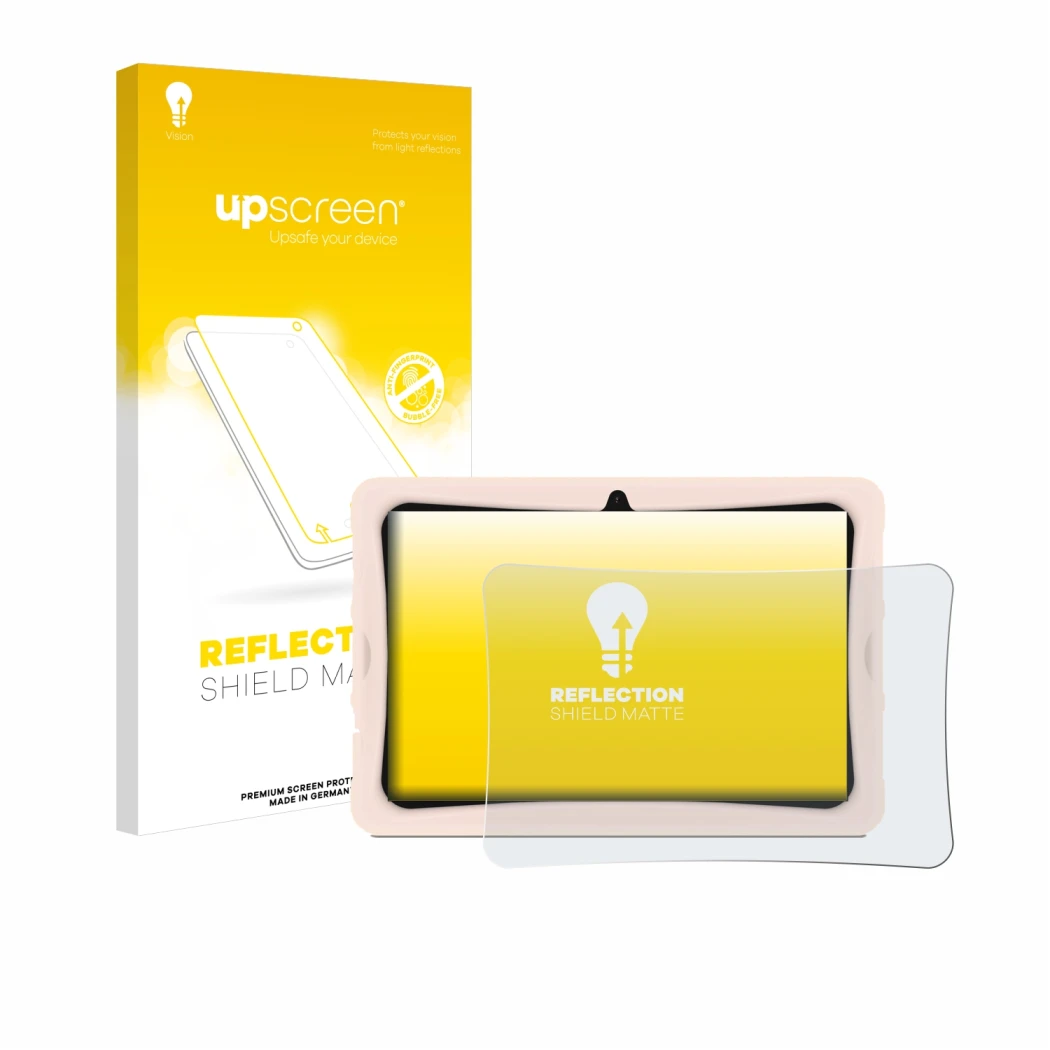 Face avant d’un emballage produit avec le logo de la marque upscreen. À côté, l’appareil Doogee U10 Kid est représenté avec la