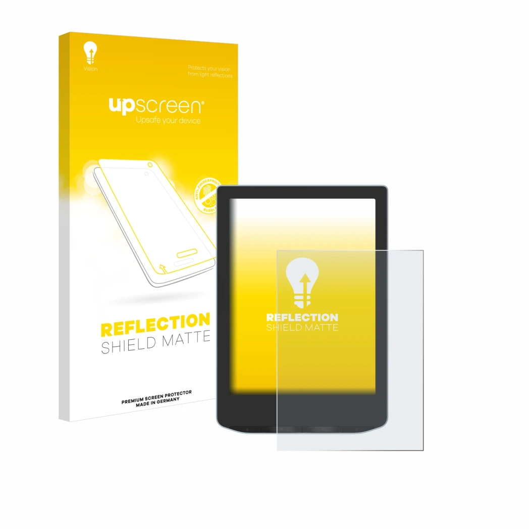 Face avant d’un emballage produit avec le logo de la marque upscreen. À côté, l’appareil Vivlio Light est représenté avec la p