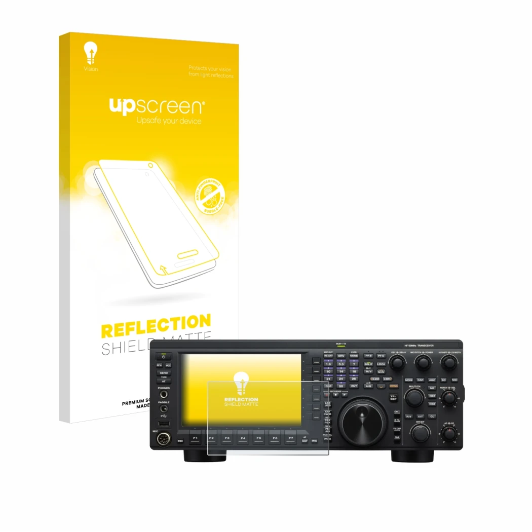 Face avant d’un emballage produit avec le logo de la marque upscreen. À côté, l’appareil Kenwood TS-890S est représenté avec l