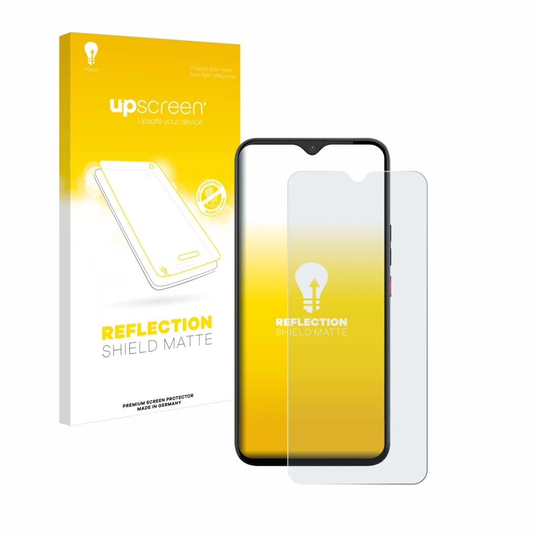 Face avant d’un emballage produit avec le logo de la marque upscreen. À côté, l’appareil Gigaset GS5 PRO SE est représenté ave