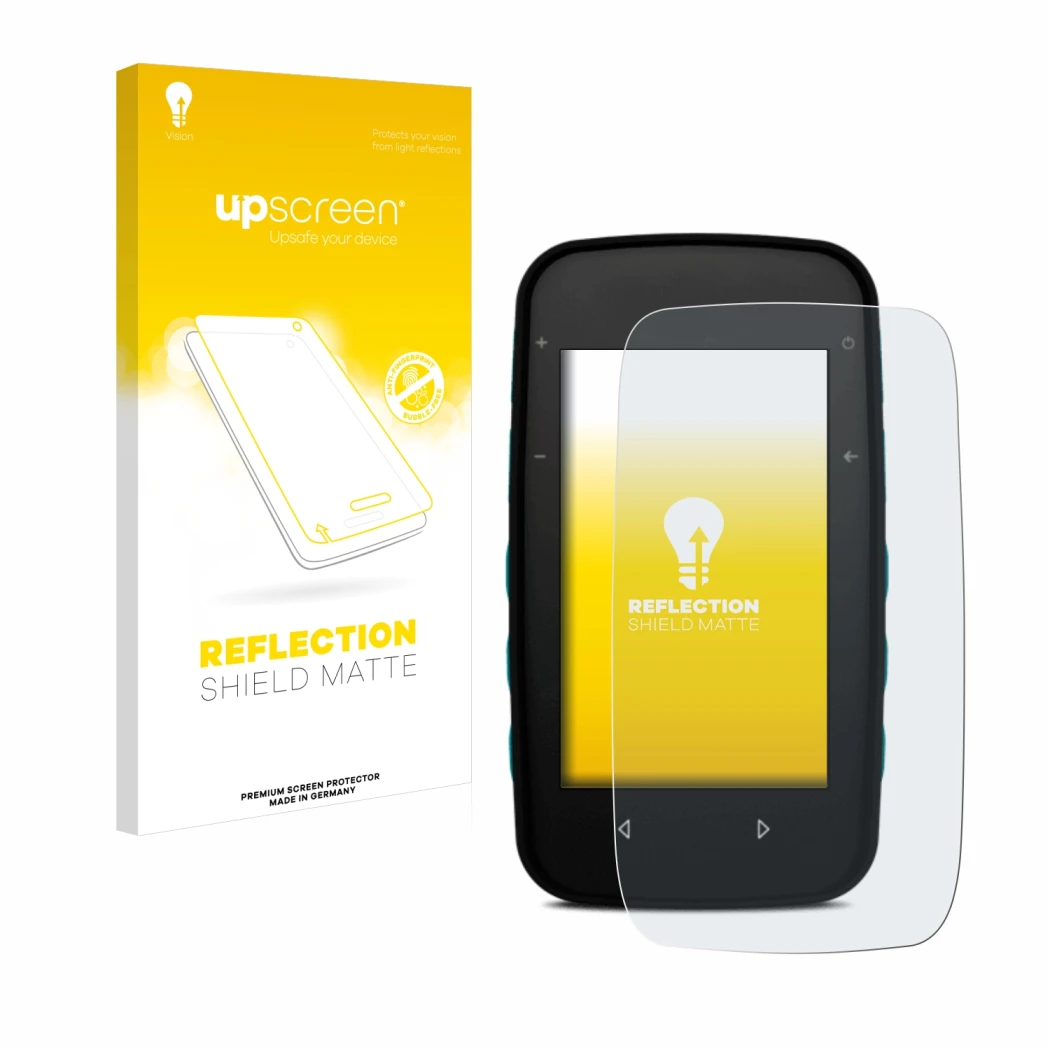 Face avant d’un emballage produit avec le logo de la marque upscreen. À côté, l’appareil CompeGPS TwoNav Cross Plus est représ