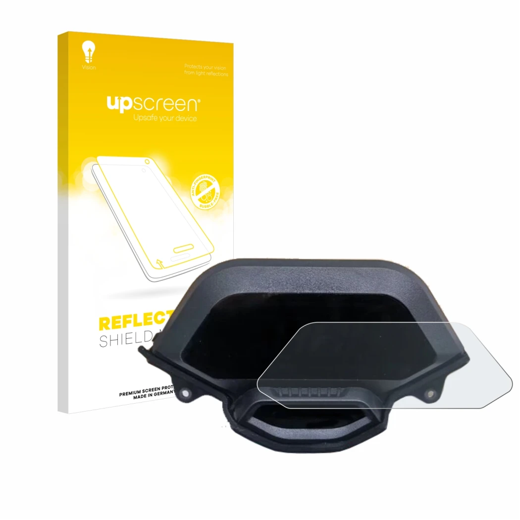 Face avant d’un emballage produit avec le logo de la marque upscreen. À côté, l’appareil Segway Ninebot GT1 est représenté ave