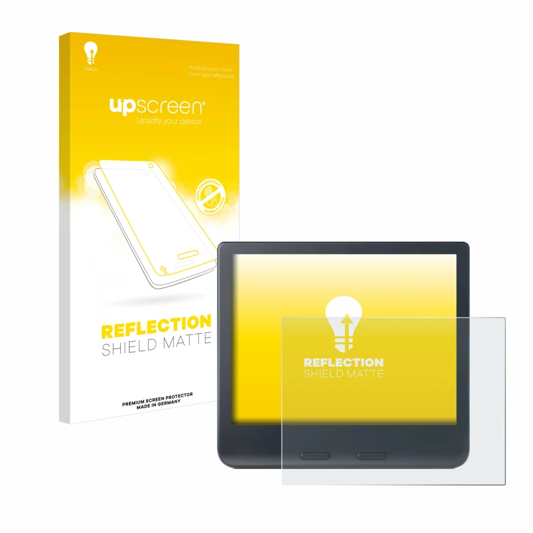 Face avant d’un emballage produit avec le logo de la marque upscreen. À côté, l’appareil Kobo Libra Colour 2024 est représenté