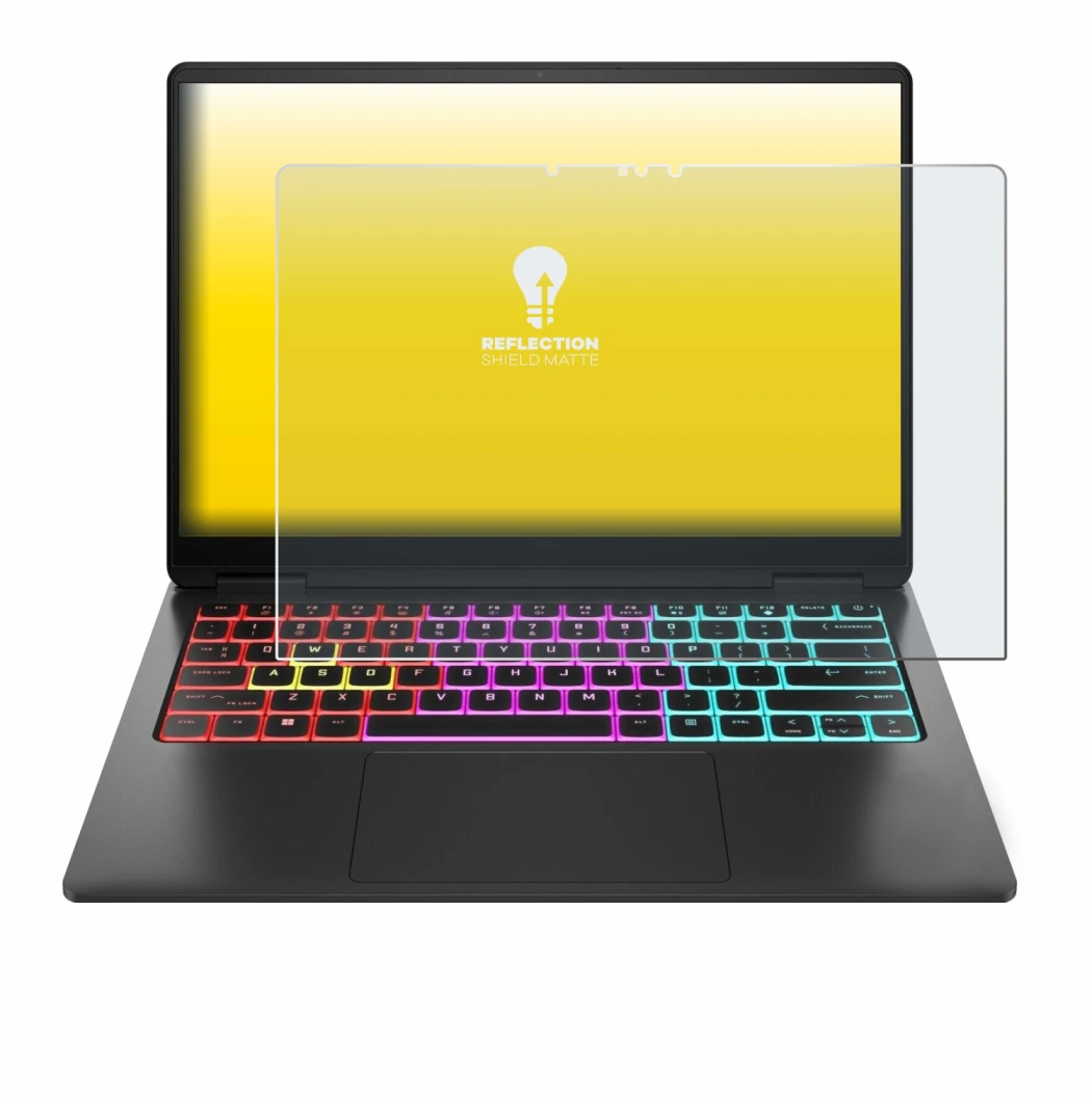 Image de l'appareil HP Omen Transcend 14 avec une grande variété de protections d'écran.