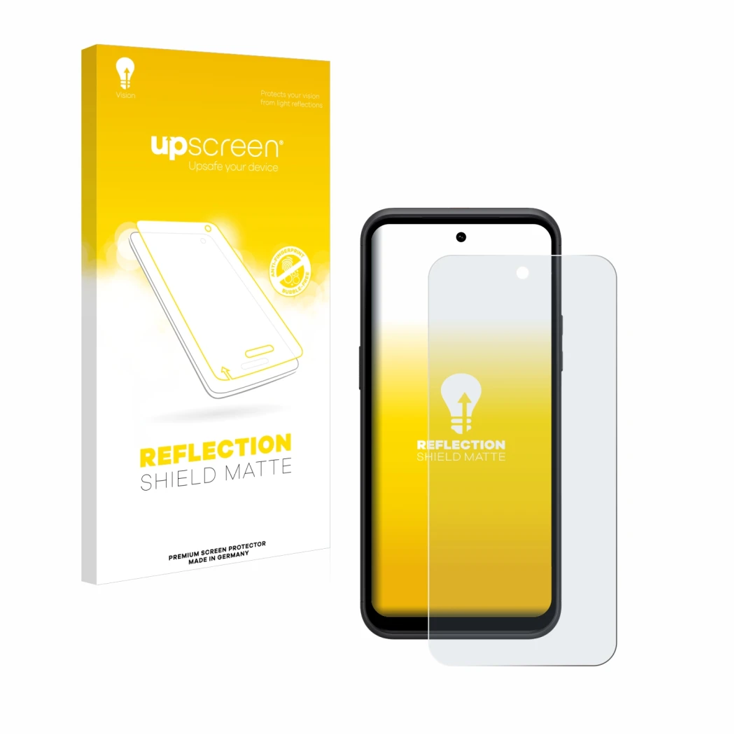 Face avant d’un emballage produit avec le logo de la marque upscreen. À côté, l’appareil HMD XR21 est représenté avec la prote
