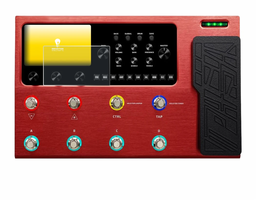 Image de l'appareil Valeton GP-200R avec une grande variété de protections d'écran.