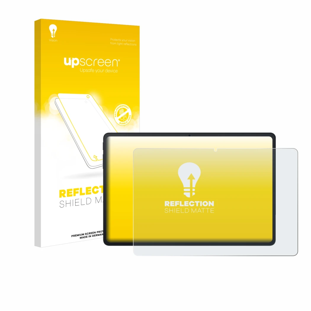 Face avant d’un emballage produit avec le logo de la marque upscreen. À côté, l’appareil Blackview Tab 90 WiFi est représenté 