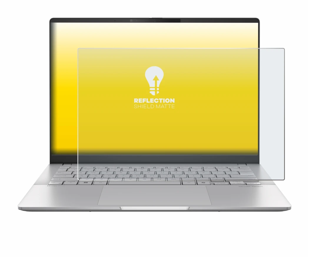 Image de l'appareil ASUS Vivobook S 14 OLED M5406 avec une grande variété de protections d'écran.