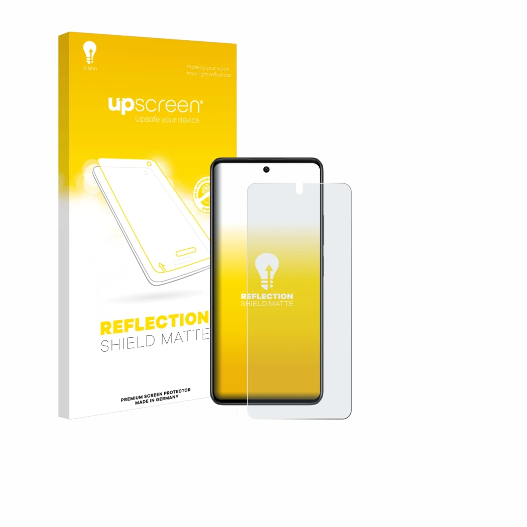 Face avant d’un emballage produit avec le logo de la marque upscreen. À côté, l’appareil Oppo A79 5G est représenté avec la pr