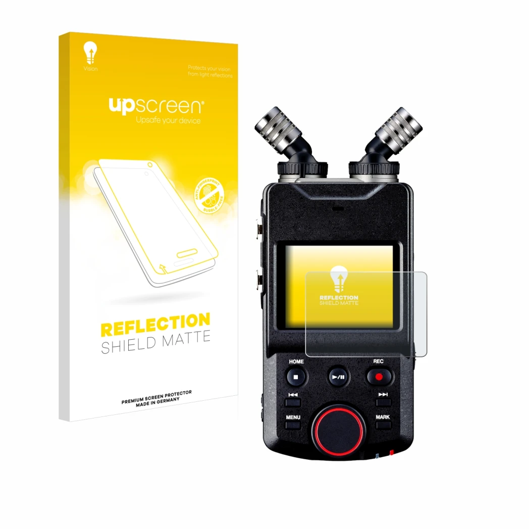 Face avant d’un emballage produit avec le logo de la marque upscreen. À côté, l’appareil Tascam Portacapture X6 est représenté