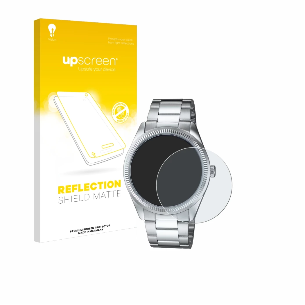 Face avant d’un emballage produit avec le logo de la marque upscreen. À côté, l’appareil Casio MTP-1302PD est représenté avec