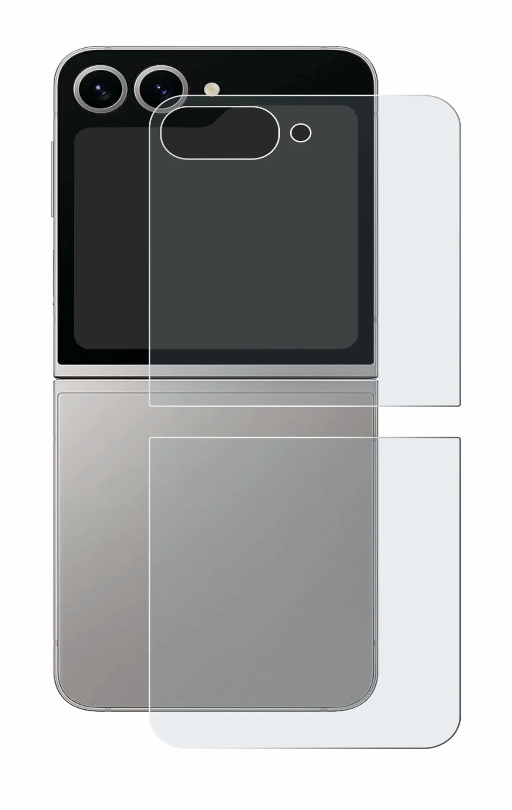 Image de l'appareil Samsung Galaxy Z Flip 6 (Arrière) avec une grande variété de protections d'écran.