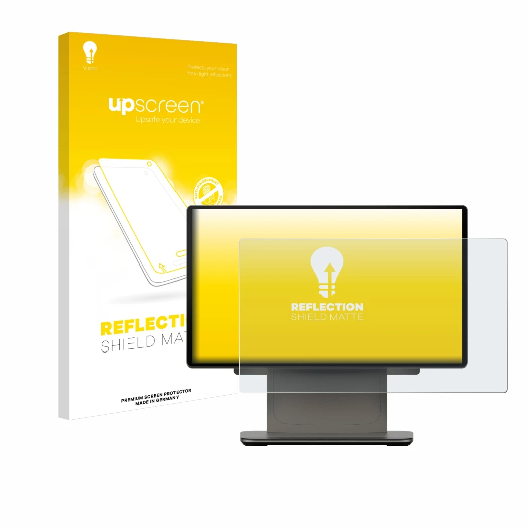 Face avant d’un emballage produit avec le logo de la marque upscreen. À côté, l’appareil Sunmi D3 PRO est représenté avec la p