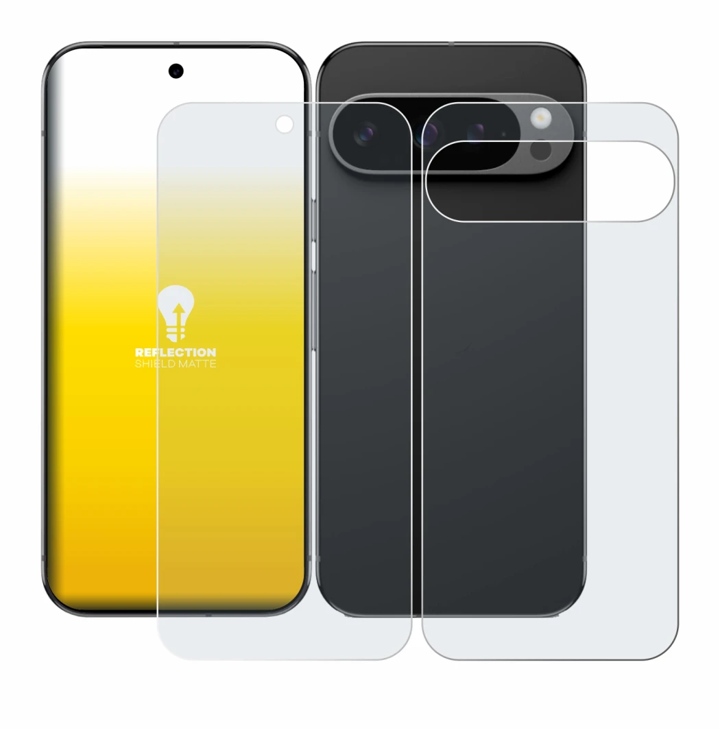 Image de l'appareil Google Pixel 9 Pro XL (Avant+Arrière) avec une grande variété de protections d'écran.