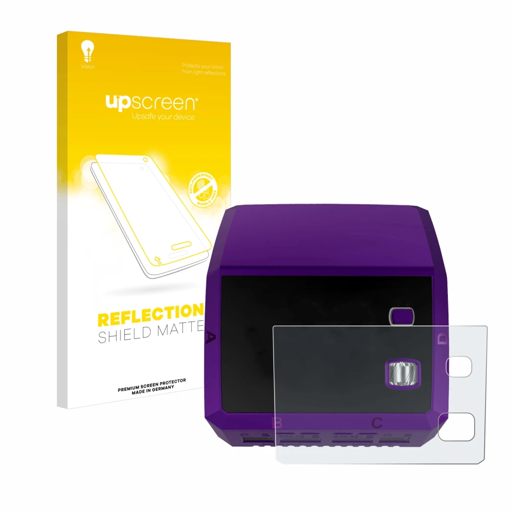 Face avant d’un emballage produit avec le logo de la marque upscreen. À côté, l’appareil SkyRc Q200 neo est représenté avec la