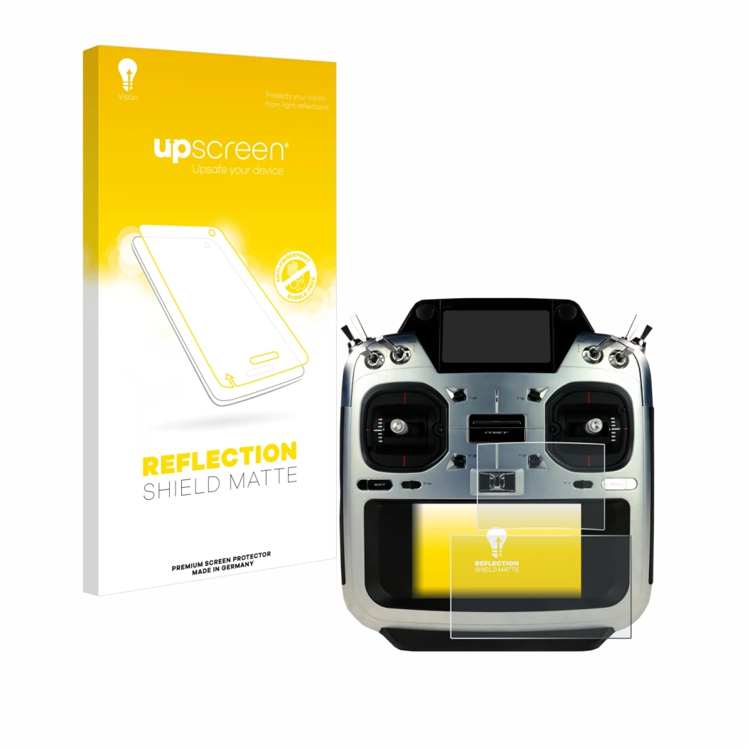 Face avant d’un emballage produit avec le logo de la marque upscreen. À côté, l’appareil Futaba T26SZ est représenté avec la p