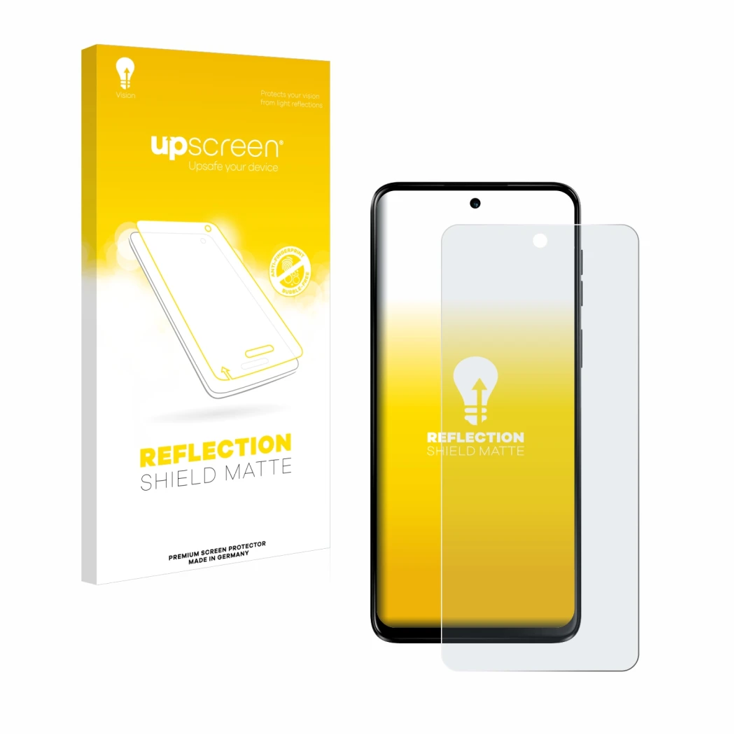Face avant d’un emballage produit avec le logo de la marque upscreen. À côté, l’appareil Motorola Moto G55 est représenté avec