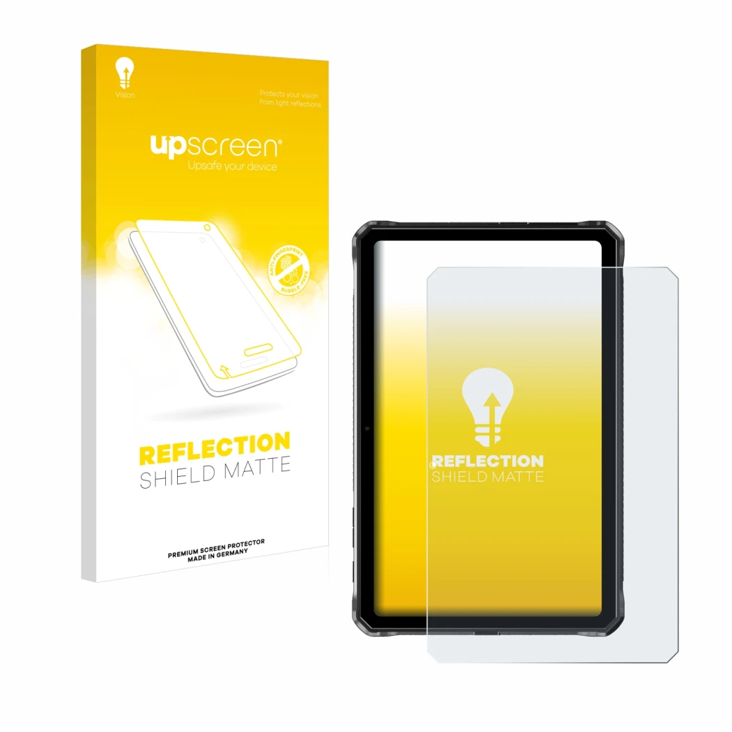 Face avant d’un emballage produit avec le logo de la marque upscreen. À côté, l’appareil Doogee R10 est représenté avec la pro