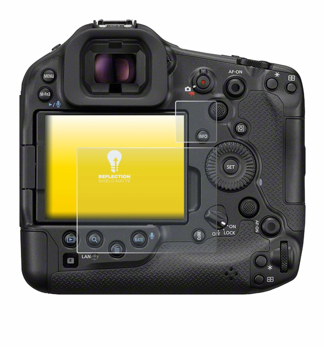 Image de l'appareil Canon EOS R1 avec une grande variété de protections d'écran.