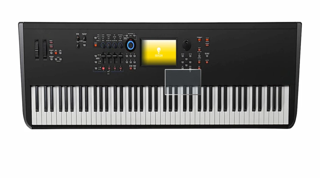 Image de l'appareil Yamaha MODX8+ avec une grande variété de protections d'écran.